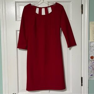 Bisou Bisou Elegant Crimson red Long Sleeve back        cut-outs Dress